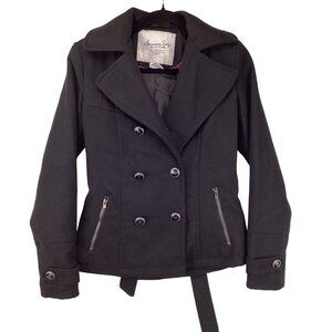 American Rag Cie Womens Jacket Size XS Xsmall Black Double Breasted Peacoat‎
